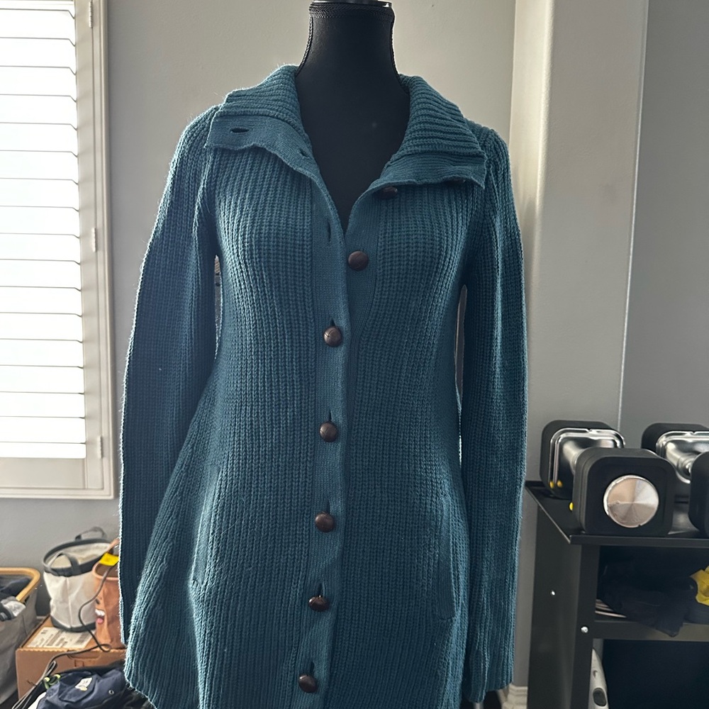 Theory Teal Button-Up Cardigan